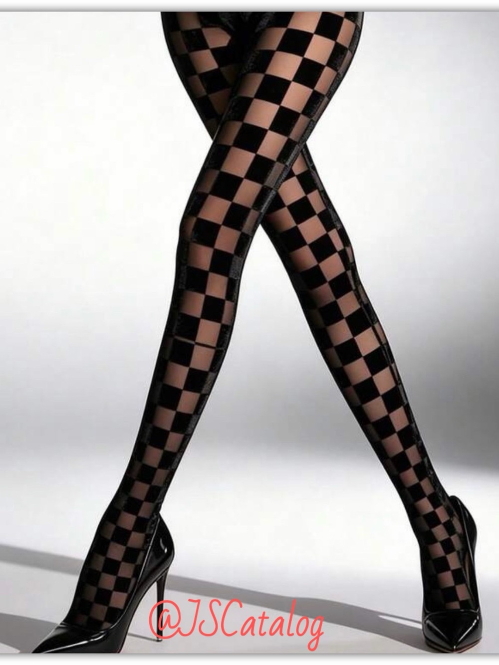 JSCatalog Black Checkerboard Sheer Tights